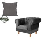 1 Poltrona Chesterfield Duque + 1 Almofada Suede Cinza Chumbo sala de estar/Recepção