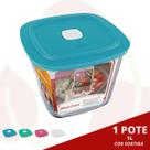 1 Pote Vidro Quadrado Alto Facilita c/ Tampa Sortida 1L Marinex
