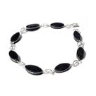 1 Pulseira Navete Ranhurado Obsidiana Negra Prateado Atacado