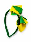 1 Tiara Brasil Luxo Laço Verde e Amarelo com Pedrinhas Acessório Elegante Copa, Carnaval e Festa Brasileira