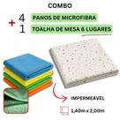 1 Toalha de Mesa Térmica 6 Lugares 2,00x1,40cm + 4 Panos de Microfibra Pia Limpeza 35x55cm