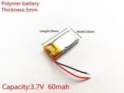 1 Unidade 301020 3,7v Com 2 Fios 60mah 3mm X 10mm X 20mm -