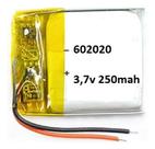 1 Unidade 602020 3,7v 250mah 6mm X 20mm X 20mm 2 Fios Cc