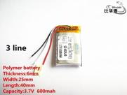 1 Unidade 602540 3,7v 600mah 6mm X 25mm X 40mm Com 3 Fios 1 Unidade 602540 3,7v 600mah 6mm X 25mm X 40mm Com 3 Fios
