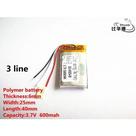 1 Unidade 602540 3,7v 600mah 6mm X 25mm X 40mm Com 3 Fios