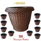 1 vaso de flor grande 40 cm + 10 vasinhos pequenos marrom redondo decoração