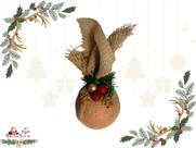 10 Bolas Decorada com Juta com Ouro de 8 cm - Decoração de Árvore.