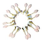 10 Brinco Navete Quartzo Rosa Ranhurado Tarraxa Dourado