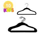 10 Cabides De Veludo Antideslizante Fino Slim Infantil Preto, Gancho Giratório 10 Cabides De Veludo Antideslizante Fino Slim Infantil Preto, Gancho Giratório