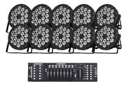 10 Canhao Refletor 18 Leds Rgbw 12w Quadriled + Mesa Dmx