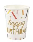 10 Copos de Papel Happy Birthday Confetes 270 ml Silver Festas - Inspire sua Festa Loja