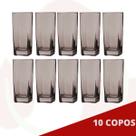 10 Copos Quadrado Vidro Cinza Bali Mesa Posta Suco 320ml