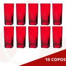 10 Copos Quadrado Vidro Vermelho Bali Mesa Posta Suco 320ml
