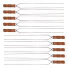 10 Espetos Duplo 60cm De Inox Com Cabo Madeira - Resistente