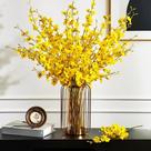 10 galhos flores orquideas chuva de ouro amarelas 95cm