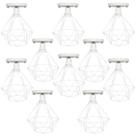 10 Lustres Teto Plafon Industrial Aramado Diamante Retrô Luminária Sobrepor Vintage Branco Agp