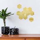 10 Peças Espelho Dourado para Decoração para Quarto Sala Hexágonos em Acrílico