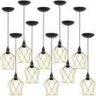 10 Pendentes Aramado Cálice P Luminária Lustre Teto Retrô Vintage Industrial Balcão Dourado