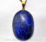 10 Pingentes Cabochão de Pedra Sodalita Azul com Pino Dourado - Atacado