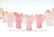 10 Pingentes de Anjo em Quartzo Rosa Natural com Pino Prateado - AP9139