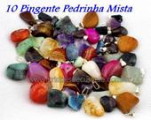 10 Pingentes de Pedra Mista Rolada com Pino e Argola em Prata 950 - Atacado