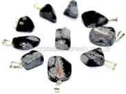 10 Pingentes de Pedrinha Obsidiana Flocos de Neve Prateado para Atacado - Ideal para Pulseiras