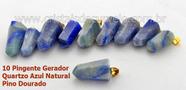 10 Pingentes de Quartzo Azul com Presilha e Pino Dourado - Atacado