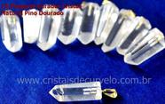 10 Pingentes Pontinha Atacado Pedra Cristal com Presilha e Pino Dourado