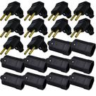10 Plug Macho 90 Graus + 10 Tomada Femea 3 Pinos 10a Preto
