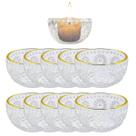 10 Portas Velas Castiçal Vidro Redondo Decor Borda Dourado