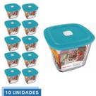 10 Potes Vidro Facilita Quadrado Alto Com Tampa 1L Marinex