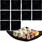 10 Pratos Quadrado Restaurante Sushi Melamina 18cm Preto