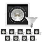 10 Spot Embutir Quadrados Recuo PAR30 + 1 Lâmpada LED 10W 3000K E27