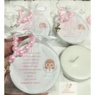 10 velas na latinhas com tercinho lembrança de batizado anjinha rosa