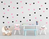 100 adesivos de parede coração coraçãozinho rosa claro e preto 5cm