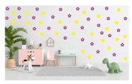 100 adesivos de parede florzinhas lilas e amarelo 4cm