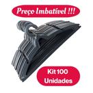 100 Cabides Adulto Preto Slim Antiderrapante com Porta Gravatas e Cintos Resistente até 3kg Kit