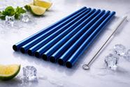100 Canudos Papel Vintage Liso Metalizado Canudinho Festa Azul