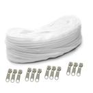 100 Metros De Zíper De Nylon Número 3 Branco - Com 100 Unidades De Cursor Prata