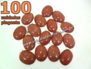 100 Pingentes Cabochão de Quartzo Vermelho Natural com Pino em Banho de Prata 100 Pingentes Cabochão de Quartzo Vermelho Natural com Pino em Banho de Prata