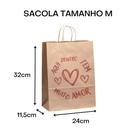 100 Sacola Kraft Amor Com Alça Tamanho M 32x24x11,5