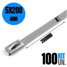 100x Abraçadeira ZIP Tie Termotape Cinta Lacre Aço Inox 304 5x200mm