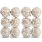 12 Bola Champagne Com Cordões Branco Árvore de Natal 6 CM