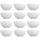 12 Bowls de Porcelana Germer 400ml Branco com Relevo Chevron Cumbuca para Petiscos Caldos Sobremesas