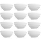 12 Bowls de Porcelana Germer 400ml Branco com Relevo Chevron Cumbuca para Petiscos Caldos Sobremesas