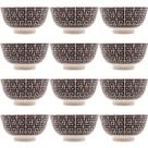 12 Bowls de Porcelana Lyor Sobremesa Cumbucas 410ml Decoradas Egypt Pretas