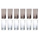 12 Copos de Vidro 320ML - 6 Transparente + 6 Cinza Água Suco