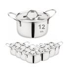 12 Mini Panela Caçarola em inox pequena com tampa e alça