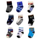 12 pares Meia Infantil com Antiderrapante 0 a 2 anos Masculina Bebê criança meias Cano Médio