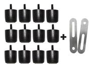 12 Pés Jr 4 Cm P/ Cama Box Baú Queen King + 2 Chapas União